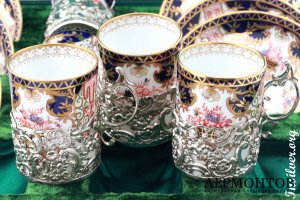 Кофейный сервиз Royal Crown Derby. Фарфор и серебро 925 пробы. Англия. Антиквариат