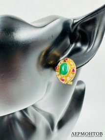 Серьги с изумрудами, сапфирами и бриллиантами. Золото 750 пробы, Западная Европа, 1-я половина 20 века
