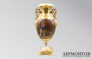 Ваза с изображением Петр I в Зандаме. Россия, бр. Корниловы, 1830-1840-е гг. Фарфор.