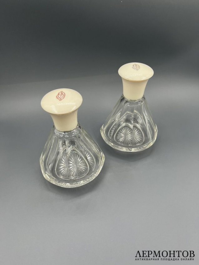 Пара флаконов с костяными крышками. Серебро 950 пробы, кость, стекло, Eusebe Callot, Франция, 2-я половина 19 века