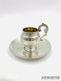 Кофейная пара «Бочонок». Серебро 84 пробы, Россия, 1908–1917 годы