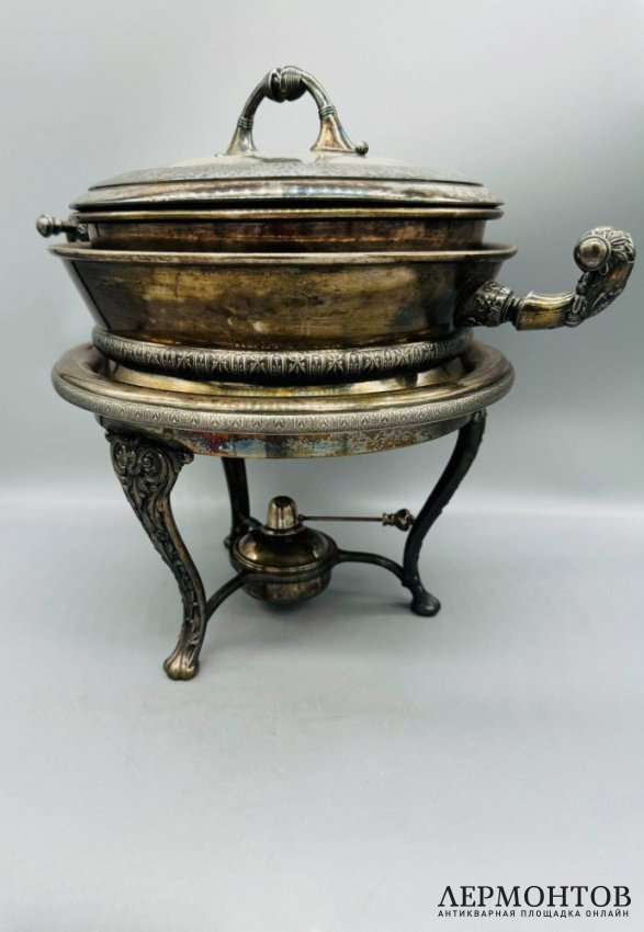 Мармит с горелкой. Металл, серебрение, Meriden Silver Plate Co., США, конец 19 века