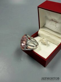 Кольцо с розовым кристаллом. Серебро 925 пробы, Baccarat, Франция
