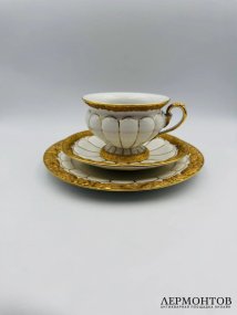 Чайное трио «X-форма» с золотом. Фарфор, Meissen, Германия, 20 век