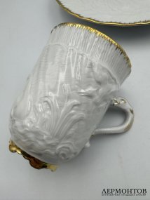 Чайное трио «Лебединый сервиз» в золоте. Фарфор, Meissen, Германия, 20 век
