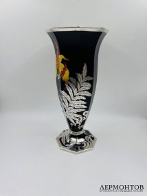 Ваза для цветов в технике silver overlay. Фарфор, серебро, Rosenthal, Германия, 1950–1970 годы