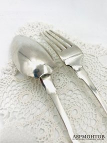 Ложка и вилка. Серебро 84 пробы, Fraget, Россия, 1877–1878 годы