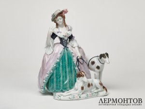 Статуэтка «Дама с борзыми». Фарфор, Karl Ens, Германия, 1919–1940 годы