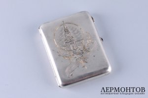 Портсигар. Спасская башня. Артель Московский ювелир. Серебро 875 пробы. СССР, 1955 г.