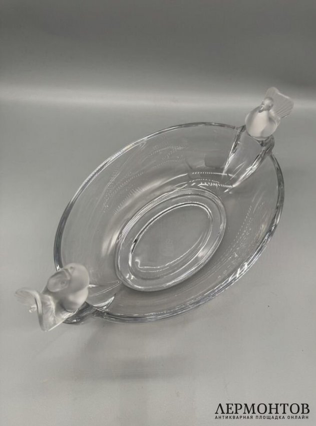 Овальная ваза для фруктов с птичками. Хрусталь, Cristal de Sèvres, Франция, 20 век