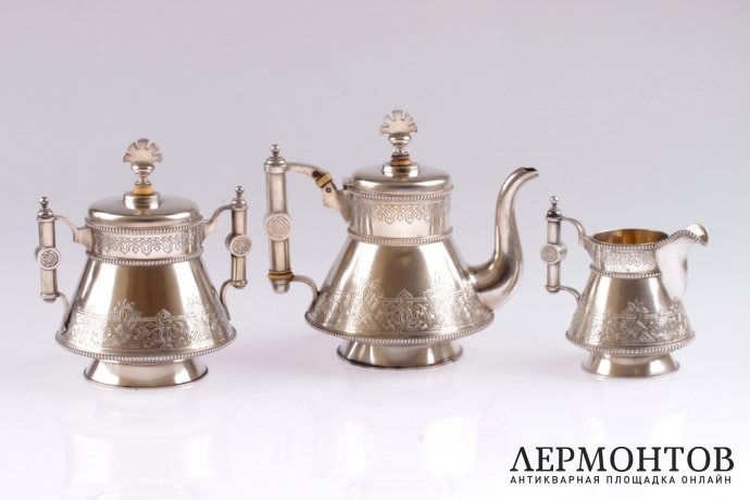 Чайный сервиз. Фирма братьев Грачевых. Серебро 84. Россия