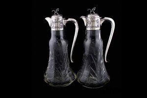 Парные графины в стиле модерн. Серебро 800 пробы, хрусталь. Германия, 1900-е гг.