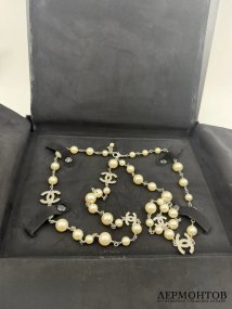 Комплект: колье-сотуар и серьги. Бижутерный сплав, стеклянный жемчуг, Chanel, 2014