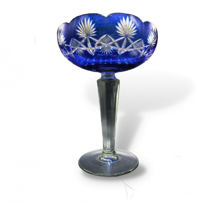 Ваза для фруктов. Синий и бесцветный хрусталь, СССР, 1950–1960-е годы