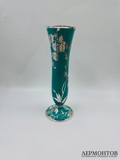 Ваза для цветов в технике silver overlay. Фарфор, серебро, Rosenthal, Германия, 1-я половина 20 века
