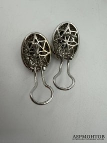 Серьги-клипсы с белыми и чёрными бриллиантами. Белое золото 750 пробы