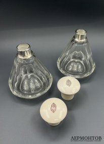 Пара флаконов с костяными крышками. Серебро 950 пробы, кость, стекло, Eusebe Callot, Франция, 2-я половина 19 века