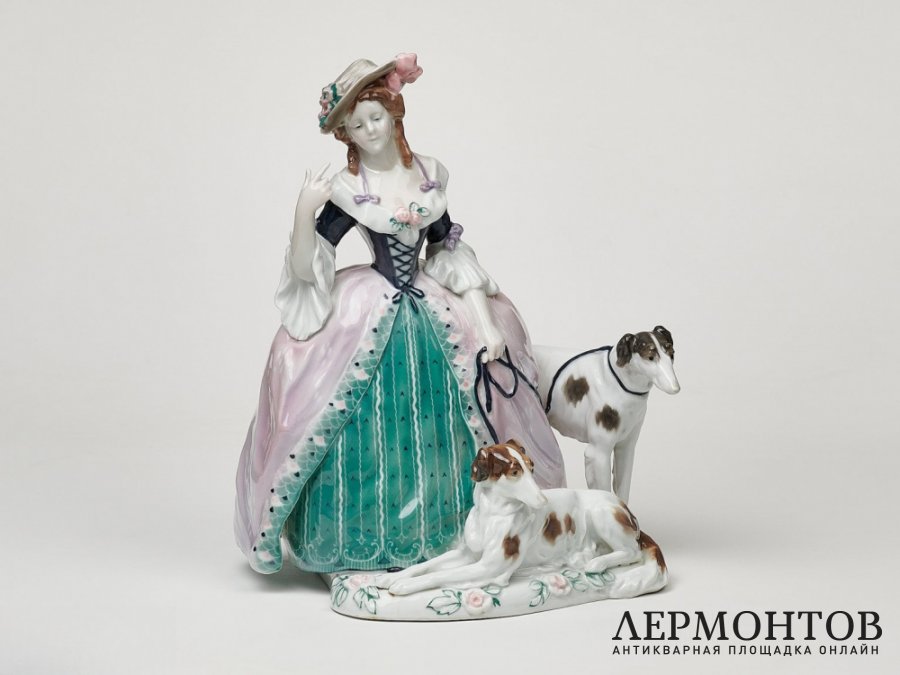 Статуэтка «Дама с борзыми». Фарфор, Karl Ens, Германия, 1919–1940 годы