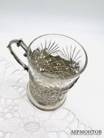 Подстаканник в неорусском стиле со стаканом. Серебро 84 пробы, мастер МВ, Россия, 1899–1908 годы