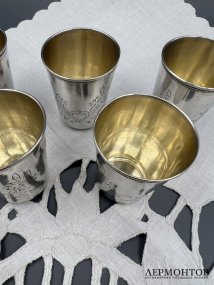 Набор стопок на 6 персон. Серебро 84 пробы, золочение, И. З. Манилов, Россия, 1899–1908 годы