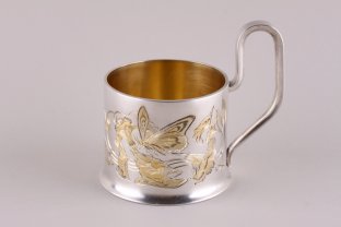 Подстаканник в стиле модерн. Серебро 84 пробы, золочение. Россия, Москва, 1899-1908.