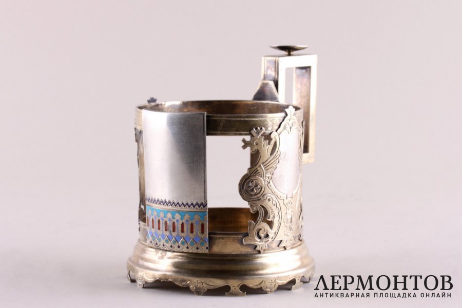 Подстаканник в русском стиле. Серебро 84 пробы, эмаль, золочение. Россия, 1888 г.