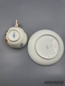 Кофейная пара с букетом. Фарфор, роспись, Meissen, период Марколини, Германия, 1774–1814 годы