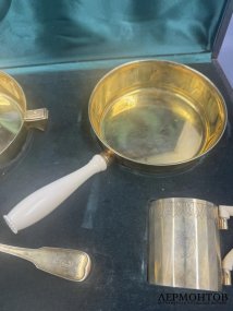 Дорожный набор для завтрака в коробке. Серебро 950 пробы, Christofle, Франция, конец 19 века