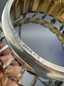Ваза-корзинка с виноградной лозой и кобальтовой вставкой. Серебро 800 пробы, стекло, Западная Европа, 1-я половина 20 века