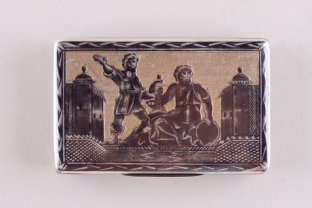 Табакерка. Минин и Пожарский. Серебро 84 пробы, золочение. Россия, Москва, 1842 г.