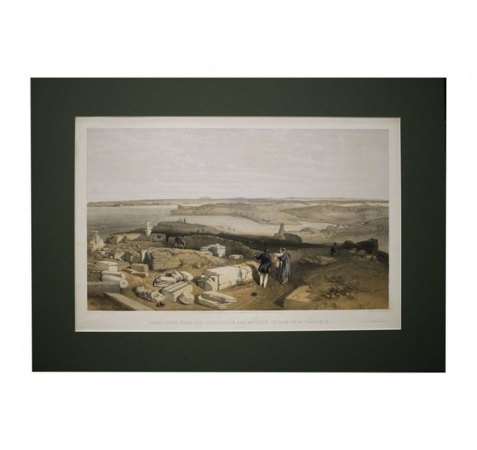 Литография. Вид на Севастополь от руин древнего Херсонеса. У. Симпсон. 1856 г.