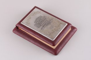 Блокнот настольный. Большой театр. Серебро 875 пробы, кожа. СССР, Москва, 1955 год.