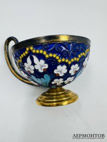 Чайная пара. Серебро 925 пробы, эмаль по скани, золочение, «Русские самоцветы», Россия, 2000 год