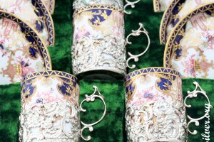 Кофейный сервиз Royal Crown Derby. Фарфор и серебро 925 пробы. Англия. Антиквариат