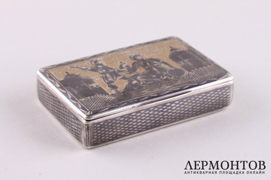 Табакерка. Минин и Пожарский. Серебро 84 пробы, золочение. Россия, Москва, 1842 г.