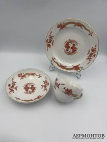 Чайное трио «Красный дракон». Фарфор, роспись, Meissen, Германия, 20 век