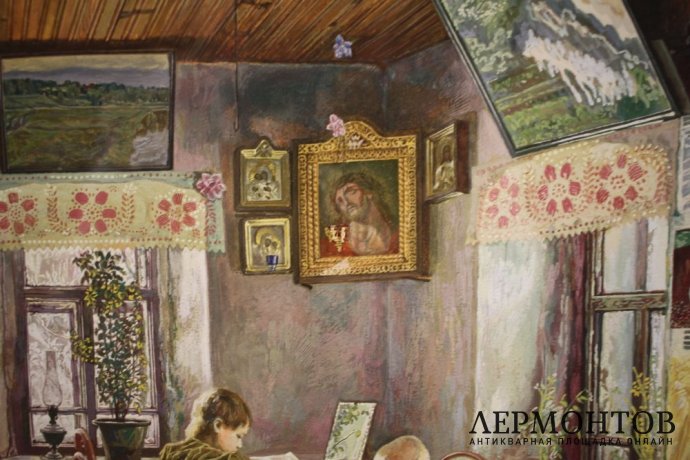 Картина. В деревенской избе. М.И. Климентов. 1935 год