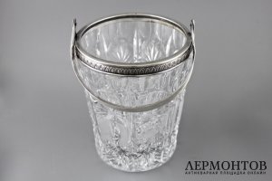 Хрустальное ведерко для льда. Серебро 800. Европа. XX век