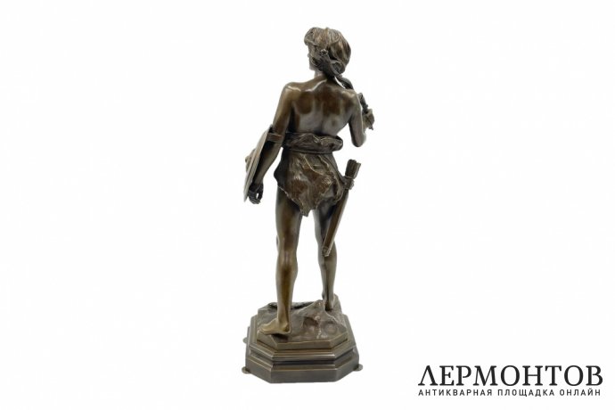 Скульптура Молодой воин. Франция, Париж, Jean Didier Debut, отливка 1880-е гг., Vrai bronze B.D Paris. Бронза.