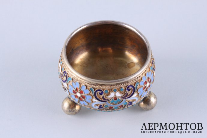 Солонка. Клингерт. Эмаль по скани. Серебро 84 пробы. Россия, Москва, 1891 г.