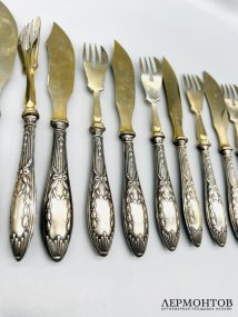 Набор для рыбы на 6 персон, 12 предметов. Серебро 84 пробы, Россия, 1908–1917 годы