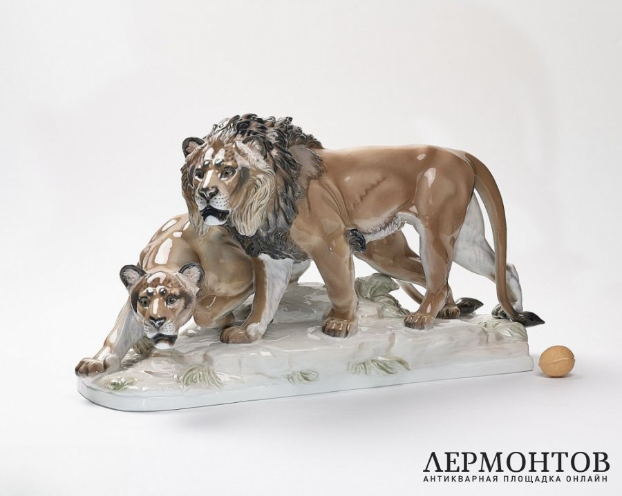 Статуэтка «Лев и львица». Фарфор, Rosenthal, Германия