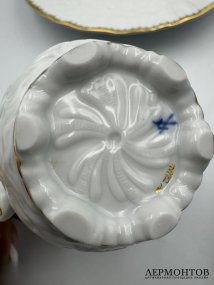 Чайное трио «Лебединый сервиз» в золоте. Фарфор, Meissen, Германия, 20 век