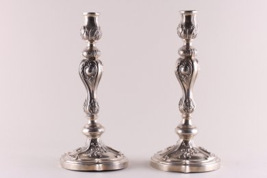Парные подсвечники в стиле рококо. Серебро 84 пробы. Российская империя, 1873 год.