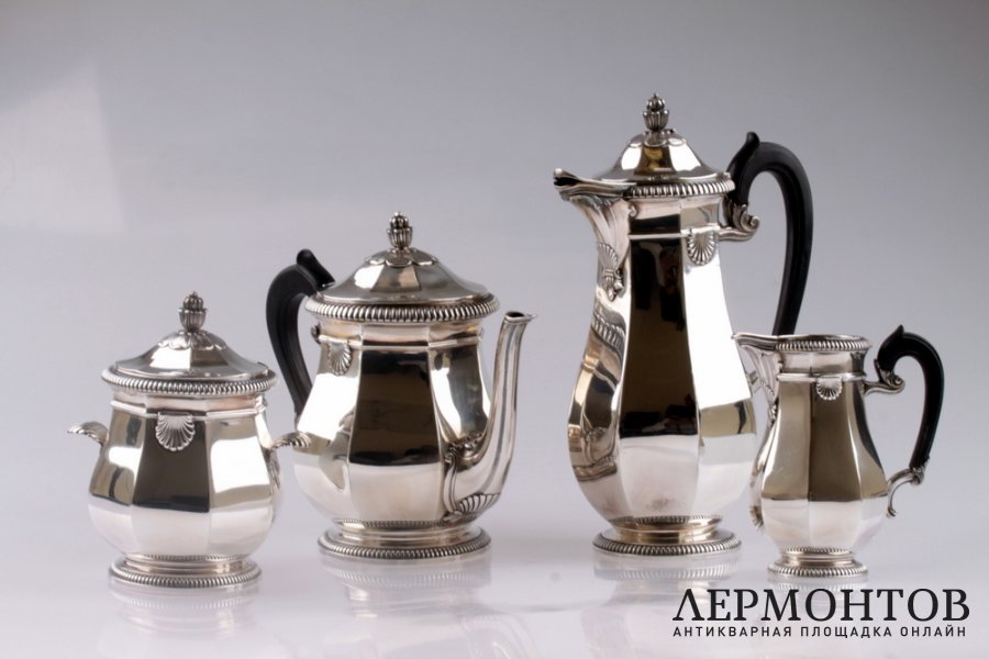 Чайно-кофейный сервиз Roussel Fils amp Cie. Серебро 950. Франция