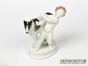 Статуэтка «Путти и борзая». Фарфор, Rosenthal, Германия, 1950 год