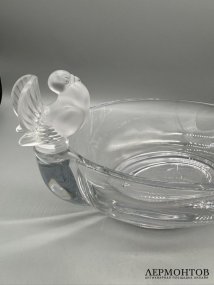 Овальная ваза для фруктов с птичками. Хрусталь, Cristal de Sèvres, Франция, 20 век