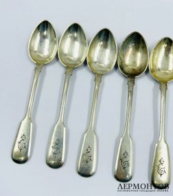 Набор кофейных ложек на 6 персон. Серебро 84 пробы, И. Хлебников, Россия, 1908–1917 годы