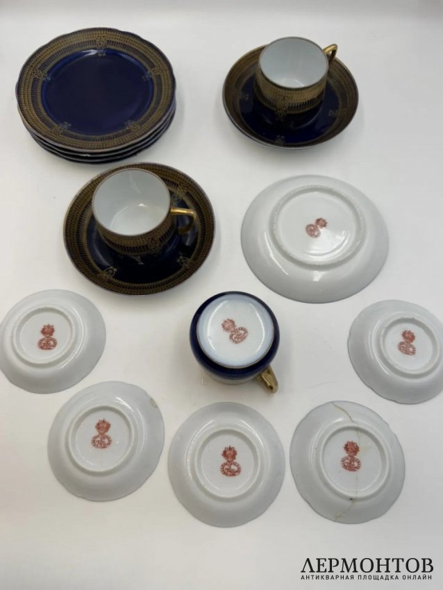 Чайный сервиз с кобальтом. Фарфор, фабрика Гарднера, Россия, 1870–1890 годы