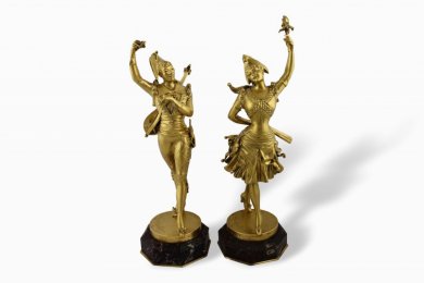 Парные скульптуры Арлекин и Коломбина. Бронза, литье, золочение. Франция. XX в.